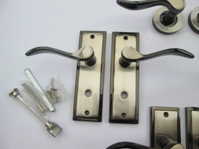 DESIGNER HIGH QUALITY GUN METAL Scroll Door Handles Mortice Lever Latch Lock 3