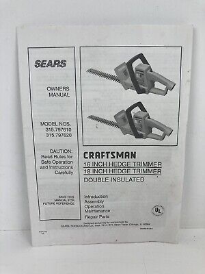 Recortadora de setos vintage Sears Craftsman 16/18 pulgadas manual 315.797610/797620 EE. UU.