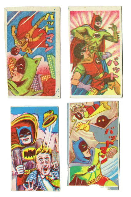 BATMAN "MENKO" VINTAGE 1960s JAPANESE CARD of 4 -BATMAN & ROBIN SUPPER RARE!!!