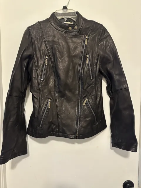 Michael Kors moto Jacket Black zip Leather asymmetrical Women’s Size M Ret. $495