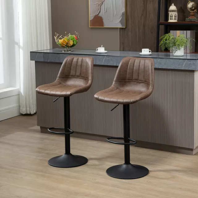 Swivel Bar Stools Set of 2, Adjustable Counter Height Bar Stools, Brown