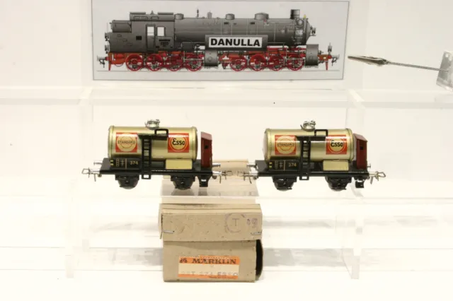 Märklin 374 Esso, 2 Stück in OVP, Sammlerzustand, silberne Bügelkupplung