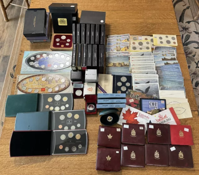 LOT COLLECTION OF 100 Royal Canadian Mint Sets! PROOF & UNC. w/ Lots Of SILVER!