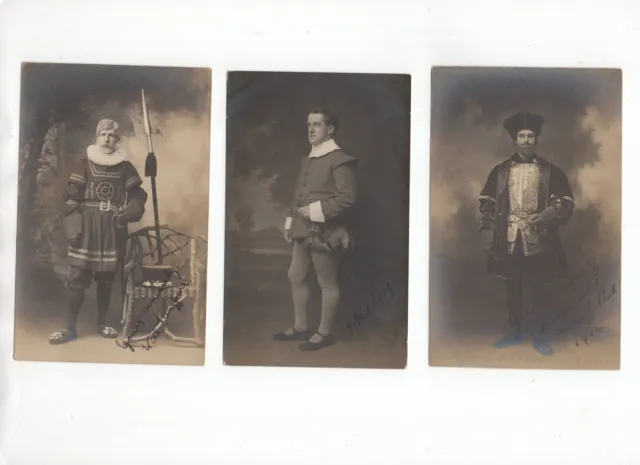 3 Lot Signed STAGE ACTOR 1910's RPPC PHOTO CARD Possible Yeoman of the Guard