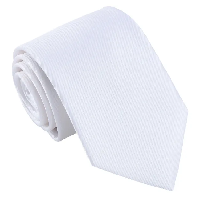 White Plain Twill Mens Formal Wedding Modern Style Classic Tie by DQT