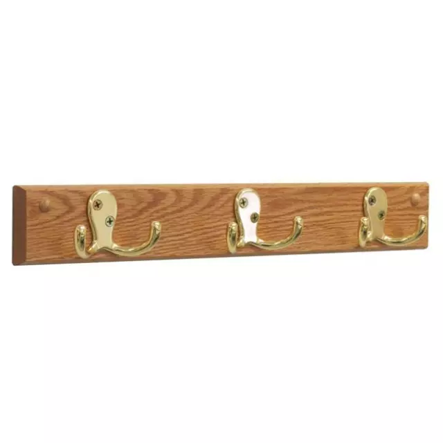 Wooden Mallet HSD3BLO 3 Double Prong Brass Hook Rail & Coat Rack - Light Oak