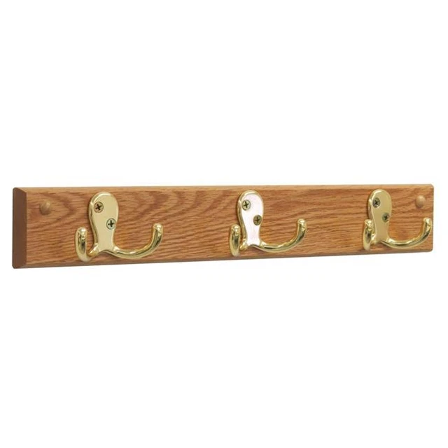 Wooden Mallet HSD3BLO 3 Double Prong Brass Hook Rail & Coat Rack - Light Oak