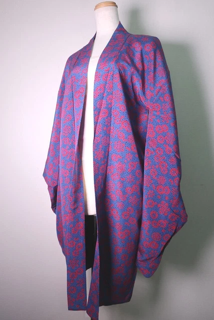 8749K1 Silk Vintage Japanese Kimono Haori Jacket Plum blossom Rinzu Long