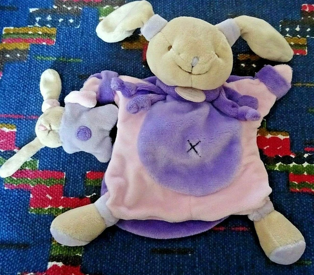 Mp/ Doudou  Et Compagnie Marionnette Lapin Violet Rose Microfibre + Bebe Kom9