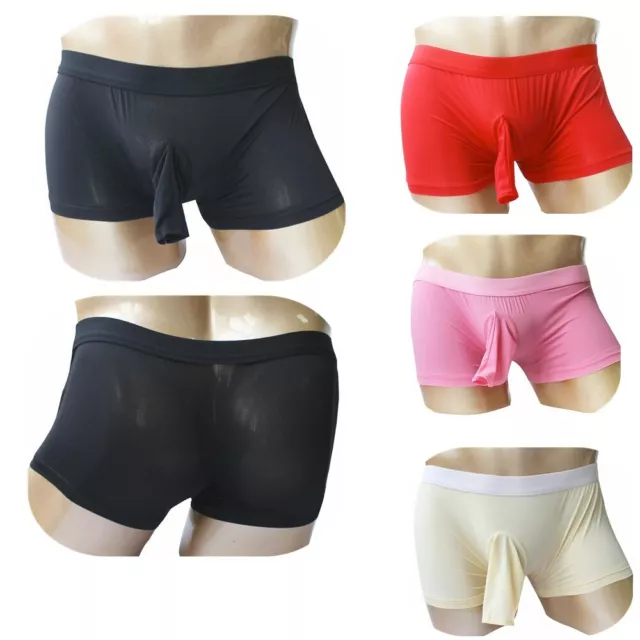 Men's Boxer Briefs Open Penis Sheath Shorts Underpants Stretchy Underwear