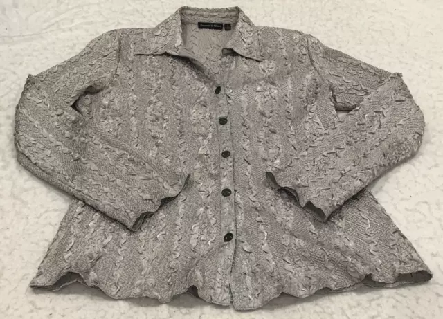 Essentials by Milano Womens Blouse Size M Gray Ruffle Button-Up Long Sleeve NWOT