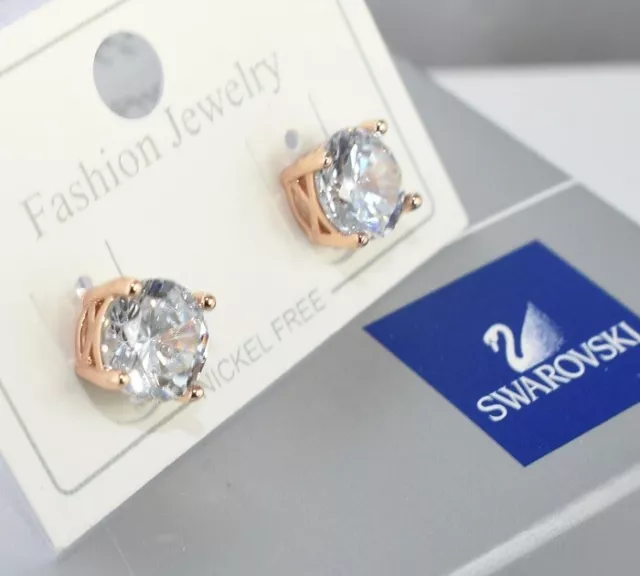 9K ROSE Gold Filled 8mm made with Swarovski Crystal Earrings Birthday E/3574RG 3