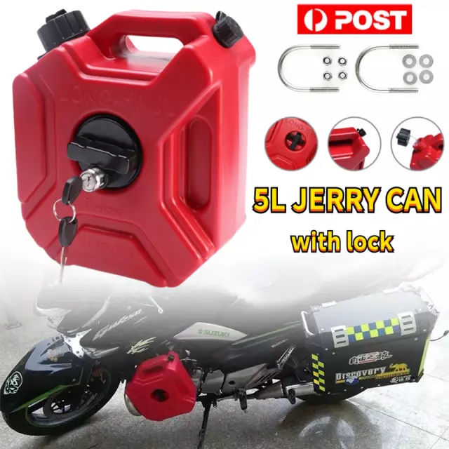 5L Jerry Can Fuel Container Spare Petrol Heavy Duty Red Tank W/Free Holder+Lock