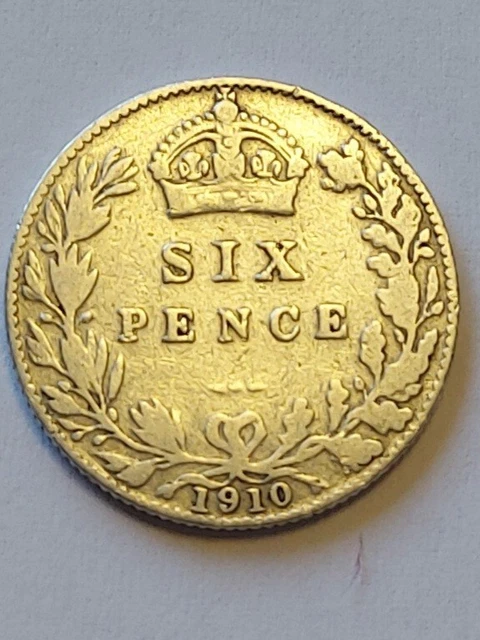 1910 Edward VII Sixpence Silver Coin