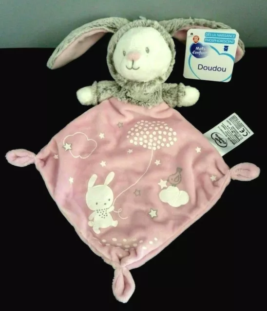 *. Doudou Plat Mots D'enfants Ours Rose Blanc Gris Capuche Lapin - 100% Neuf
