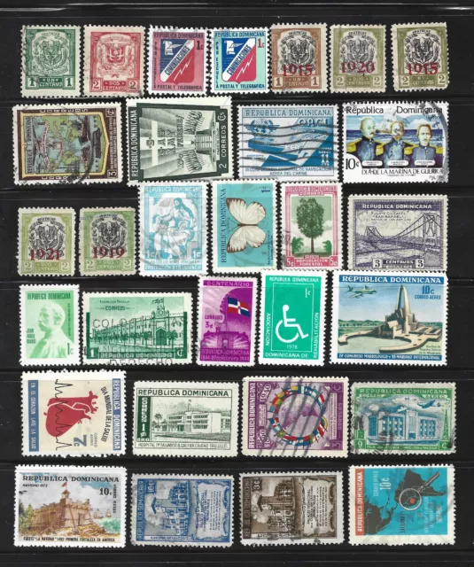 DOMINICAN REPUBLIC - Selection of 30 different used off paper stamps