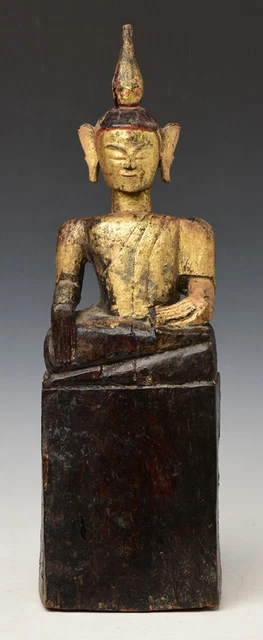 18th Century, Shan, Antique Tai Lue Burmese Wooden Seated Buddha