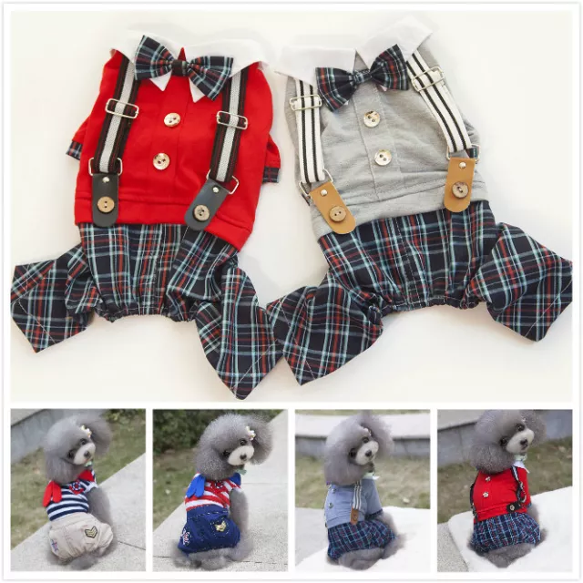 Boy Dog Pet Plaid braces Jumpsuit Pants Shirt Cat Puppy Spring/Summer Clothes