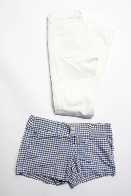 Lacoste J Crew Womens Zip Front Gingham Shorts Pants Blue White Size 27/38 Lot 2