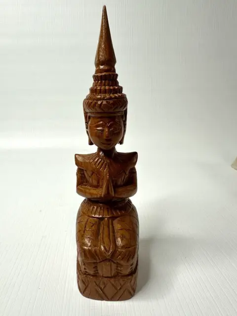 Art Thai Buddha Vintage Wood Carving Figure kneeling and praying 7.5" tall