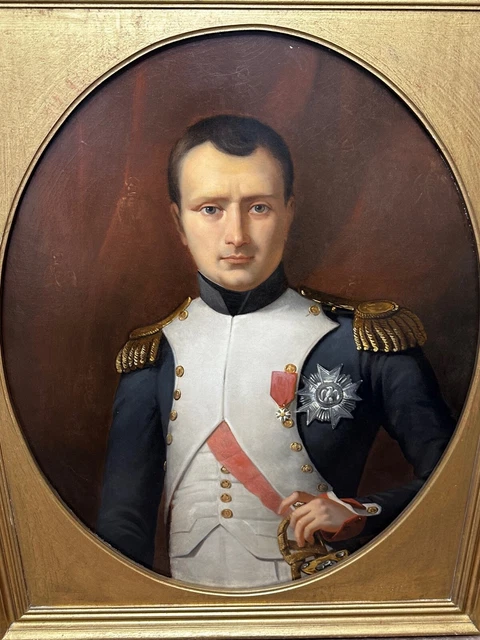 GRAND 19TH SIÈCLE Huile Peinture Militaire Portrait Napoléon Bonaparte