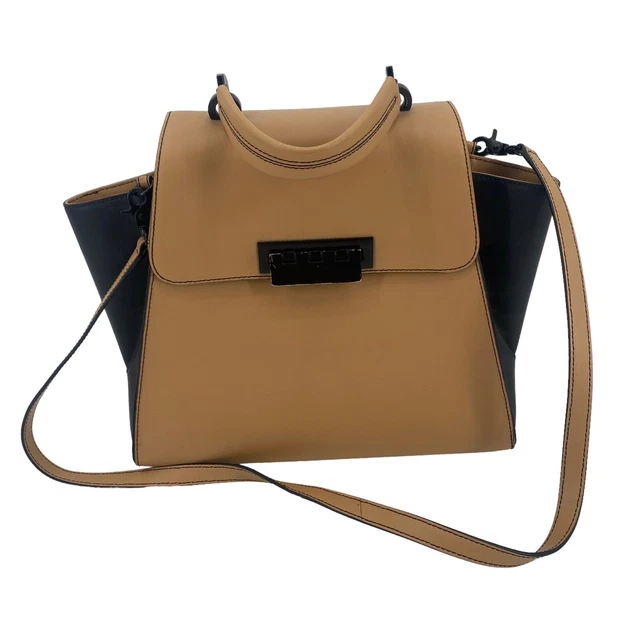 ZAC POSEN Eartha Tote Satchel BLACK White CREAM Handbag LEATHER Black Hardware