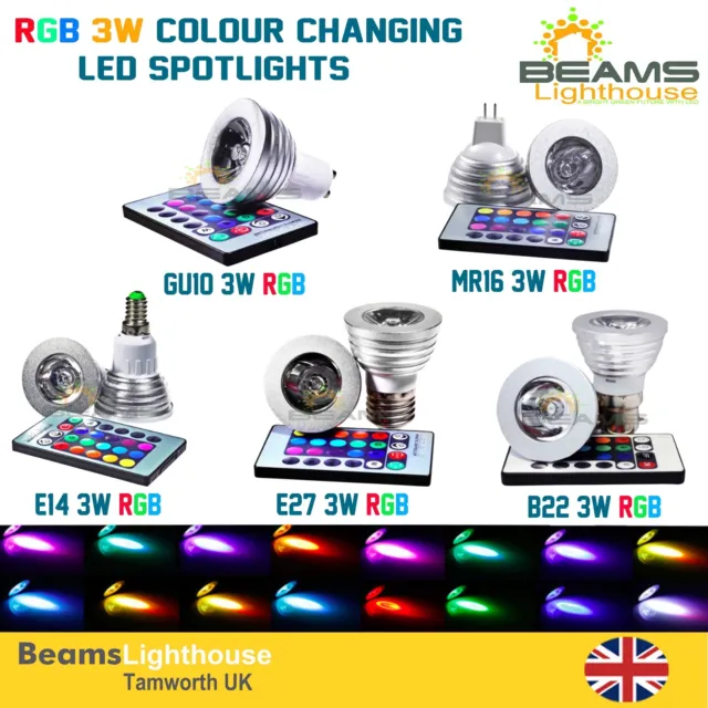 E27/Gu10/B22/Mr16/E14 3W 16 Color Changing Dimmable Rgb Led Spot Light Bulb Lamp