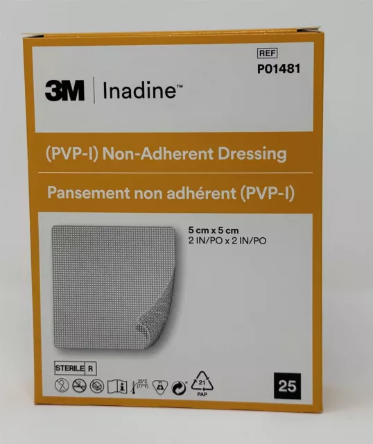 Inadine Iode non Adhérent Pansements 5cm x 5cm (Boîte De 25)