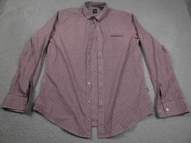 Hugo Boss Shirt Mens XL Red Slim Fit Geometric Button Down Long Sleeve