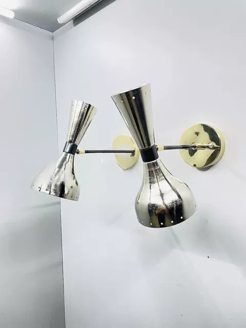 Stylish Silver Design1950's Mid Century Modern Brass Italian Sconce Wall Fixture