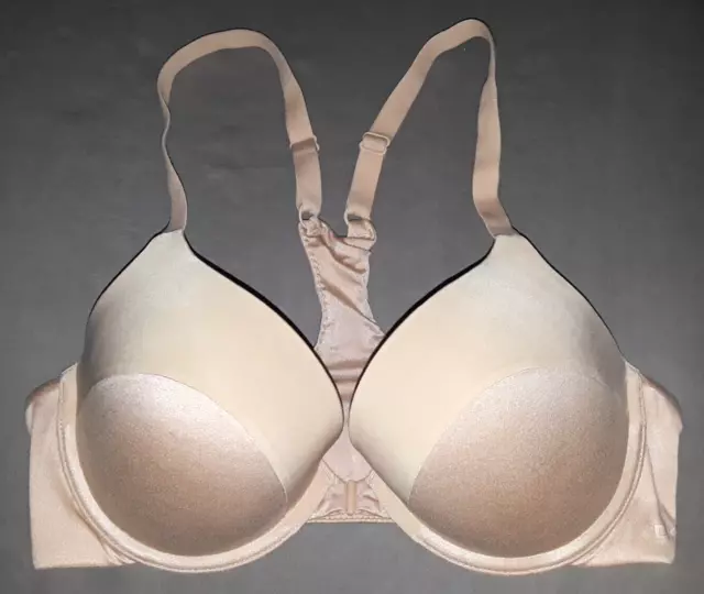 DKNY beige front close padded push-up underwire bra 36B