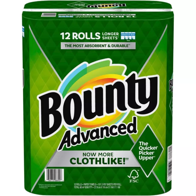 Bounty Advanced Paper Towels Roll, 2-Ply, 101 Sheets, 12-count Kitchen Essential