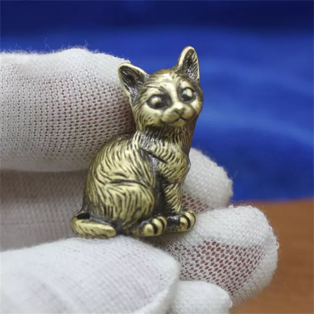 Vintage Brass Cat Figurine Small Statue Animal Figurines Toys Home Desktop Decor