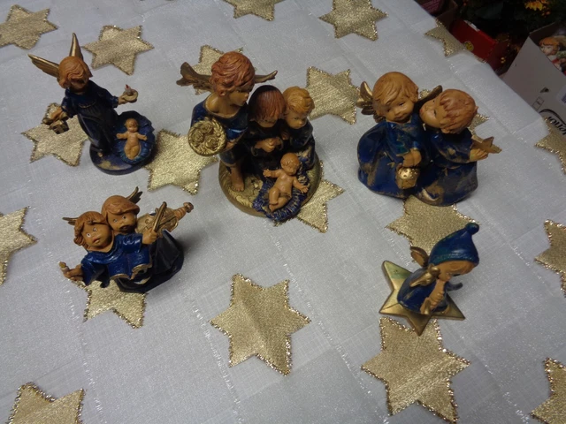 5 dekorative, hochwertige italienische Weihnachtsengel in blau, ca.10-15 cm hoch