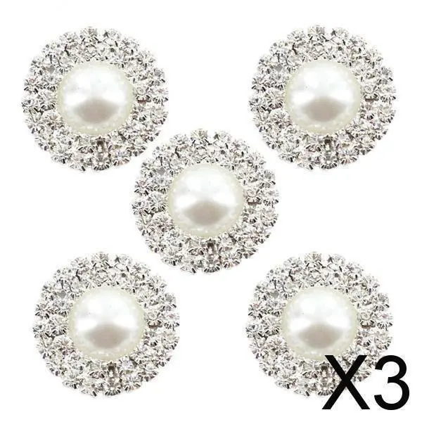3x  Crystal Faux Pearl Button Flatback Decoration DIY 25mm 5pcs White