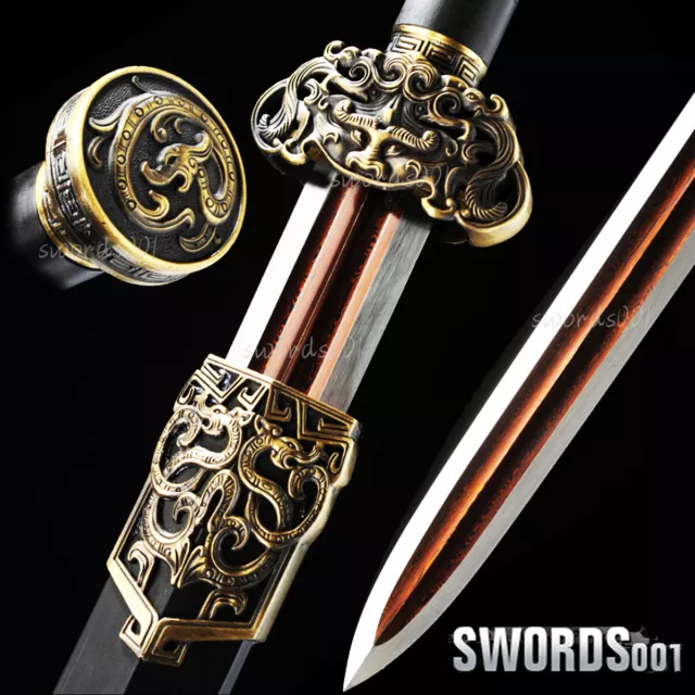 Handmade Damascus Chinese Sword Red Folded Steel Sharp Blade Functional Jian剑