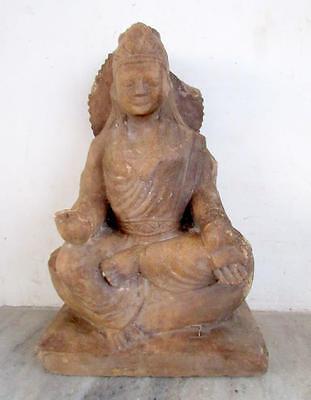Antique Old Rare Hand Carved Fine Work Marble Stone South Indian Goddess Statue
