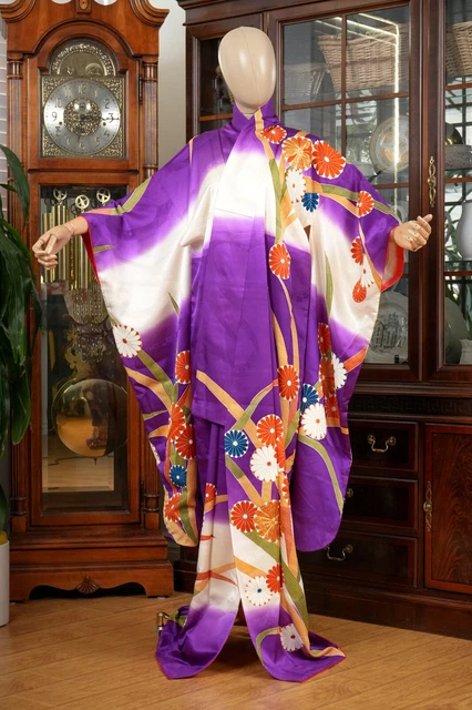 Dear Vanilla Japanese Silk Furisode Kimono Women's Authentic Japan Made Vintage