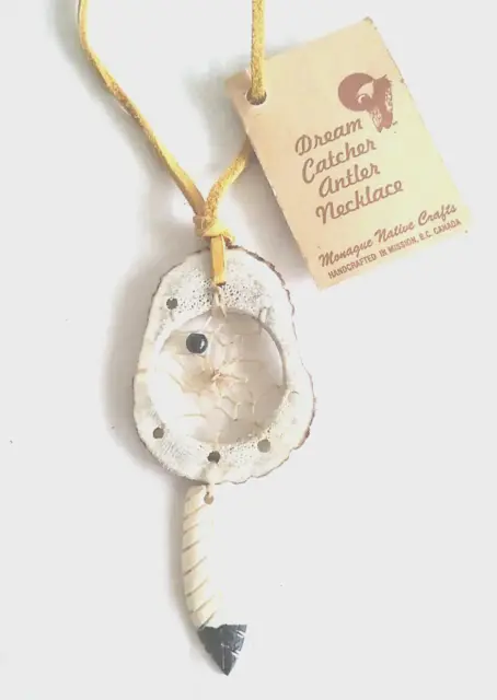 Monague Native Crafts Dream Catcher Antler Necklace Handcrafted Canada Cord