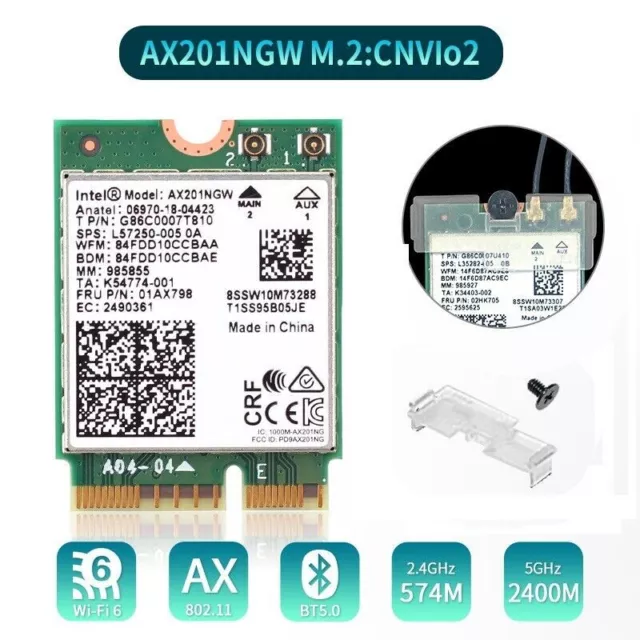 Carte réseau sans fil Intel AX201 AX201NGW WiFi 6 M.2 CNVio double bande BT5.2