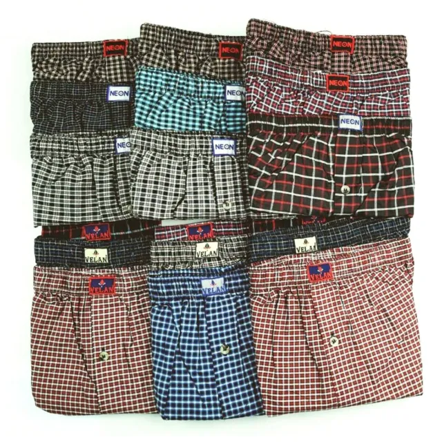 6 Pack Mens Premium Boxers 100% Cotton Underwear Trunk Plaid Shorts Size S~3XL