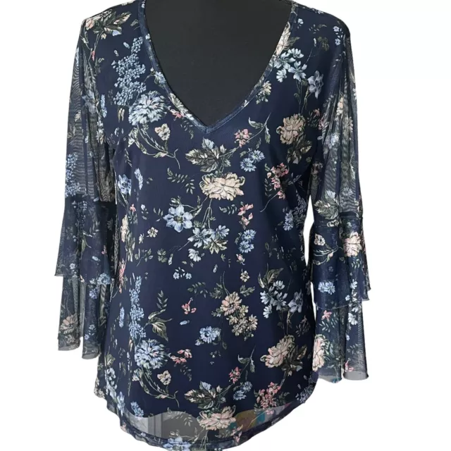 Love Scarlett Multicolors Floral Long Sleeve Blouse  Top Sz/M Bell Sleeves