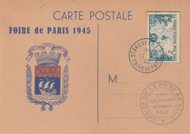 Carte Postale Foire De Paris 1945 - 17/09/1945 + Yt 741