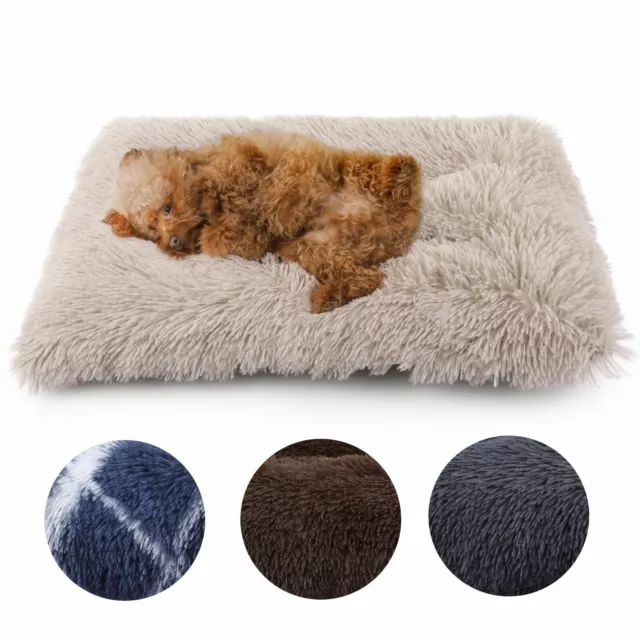 Plush Calming Pet Dog Bed Crate Mat Kennel Cushion w/Anti-Slip Backing Washable