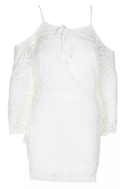 Raviya Blanco Lace-Insert Cold-Shoulder Vestido de Abrigo L