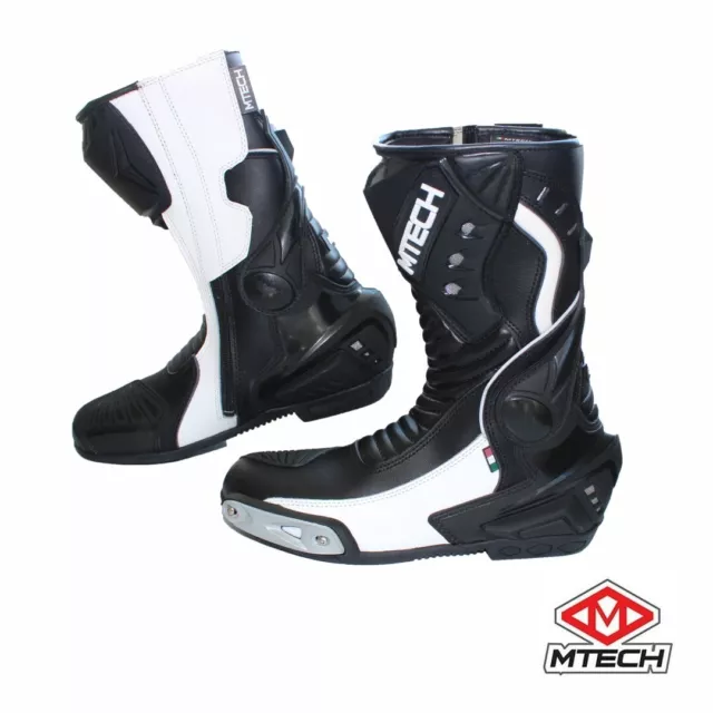 MTECH Motorbike A Grade Leather Racing Boots Water Proof Shoes Model RSX7 White