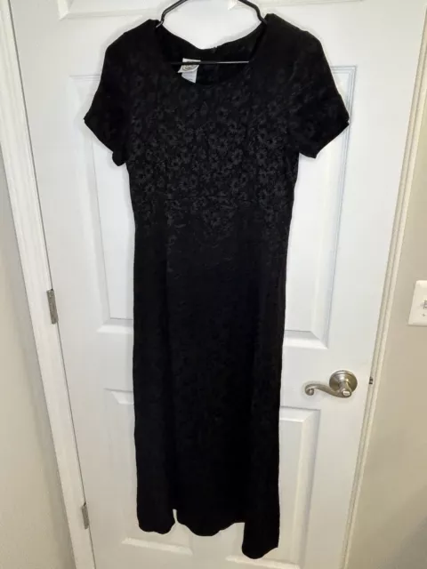 Maxi Vestido Laura Ashley Negro Floral Jacquard Años Noventa Talla 6 De Colección Retro