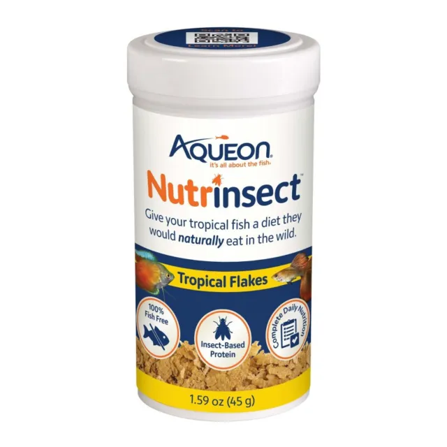 Aqueon Nutrinsect Tropical Flakes 1.59 oz Natural Insect Protein Fish Food
