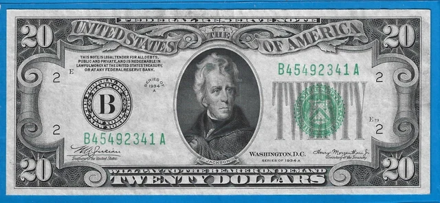1934 A $20 FRN B-New York,Green Seal,Circ CH Crisp XF,Nice!