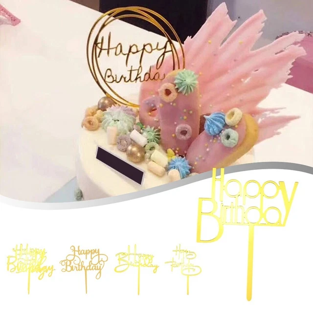 Décos Gâteau Joyeux Anniversaire - 6 Nœuds + 1 Insert - Style Coquette Or & Rose
